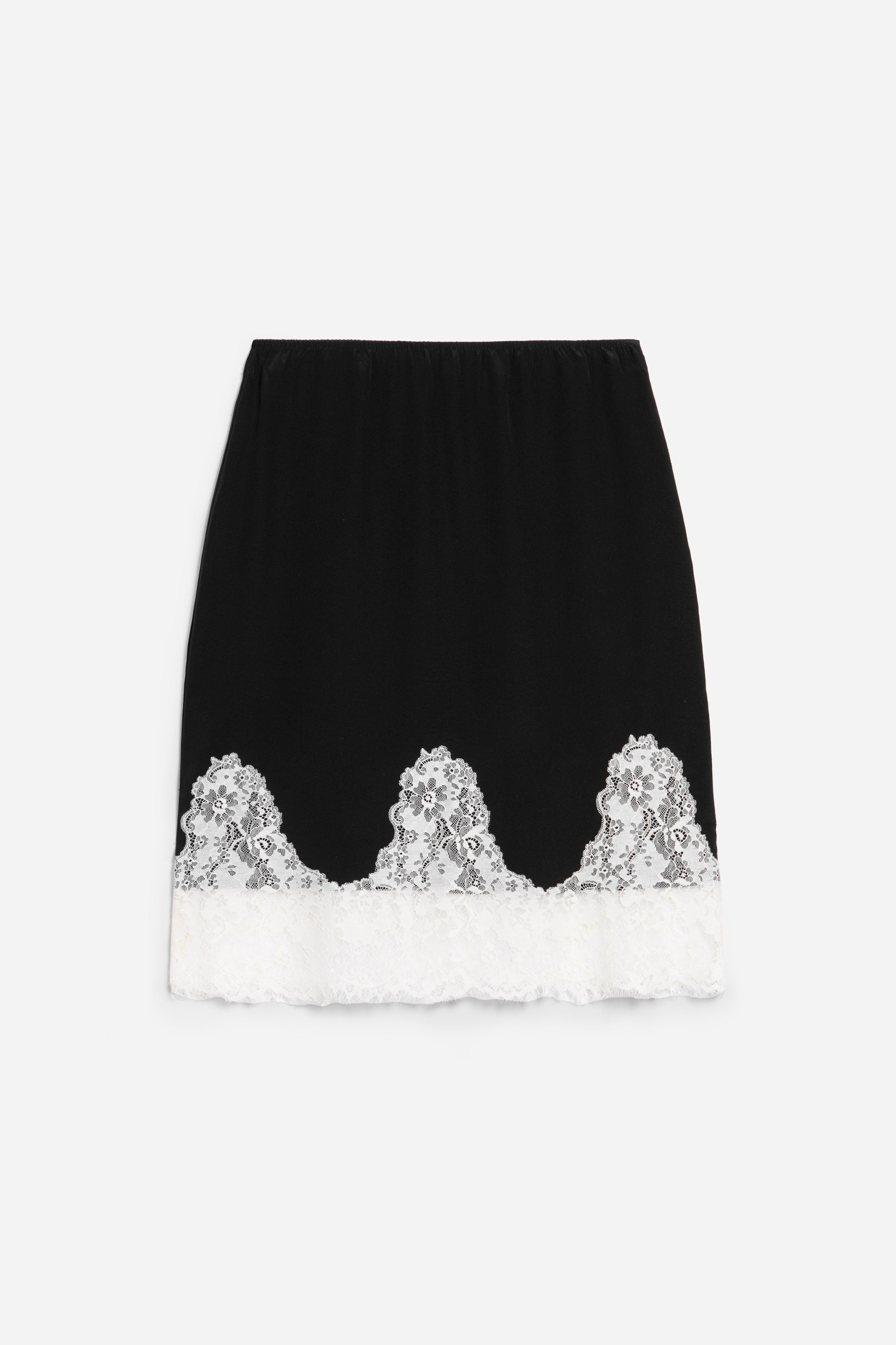 Colette Silk/Lace Slip Skirt | Black Ecru