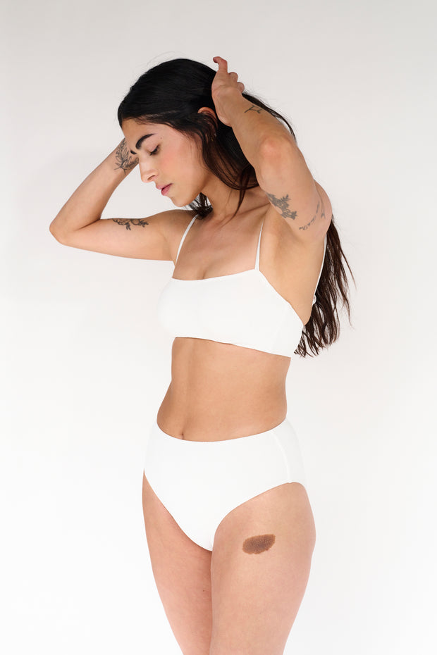 Boucle High Waist Bikini Bottom | White