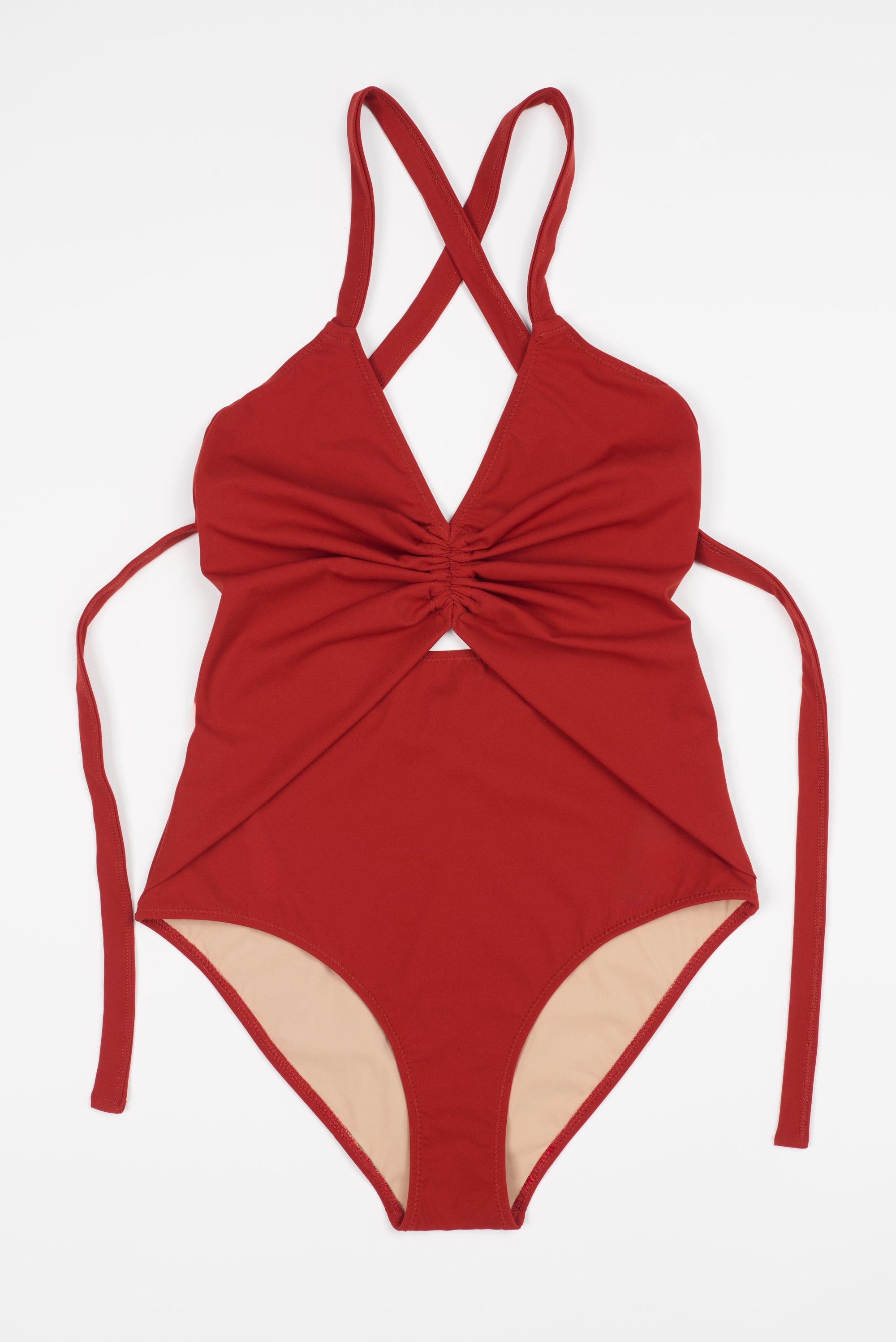 Olivia Ruched One Piece Cut Out Suit | Crimson