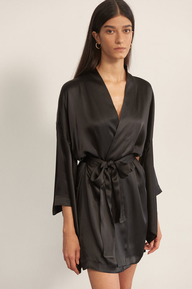 Bella Silk Midi Robe | Black