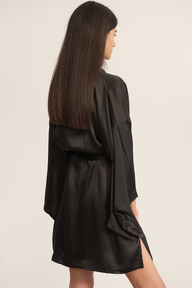 Bella Silk Midi Robe | Black