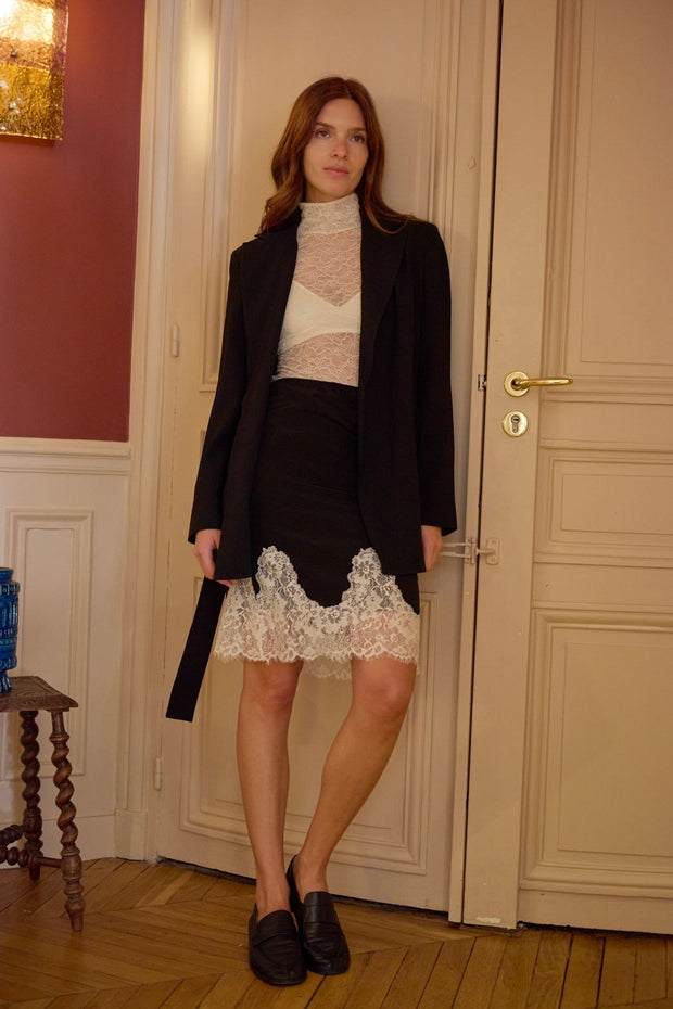 Colette Silk/Lace Slip Skirt | Black Ecru