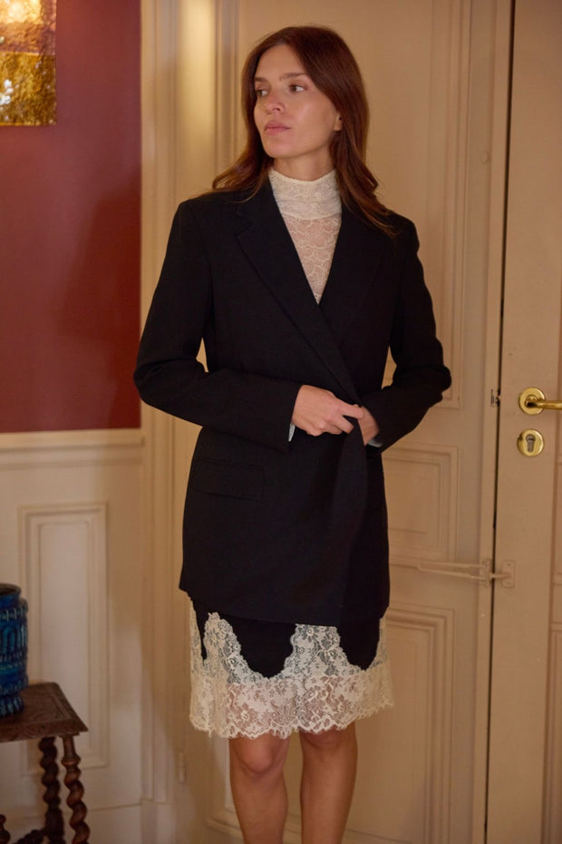 Colette Silk/Lace Slip Skirt | Black Ecru