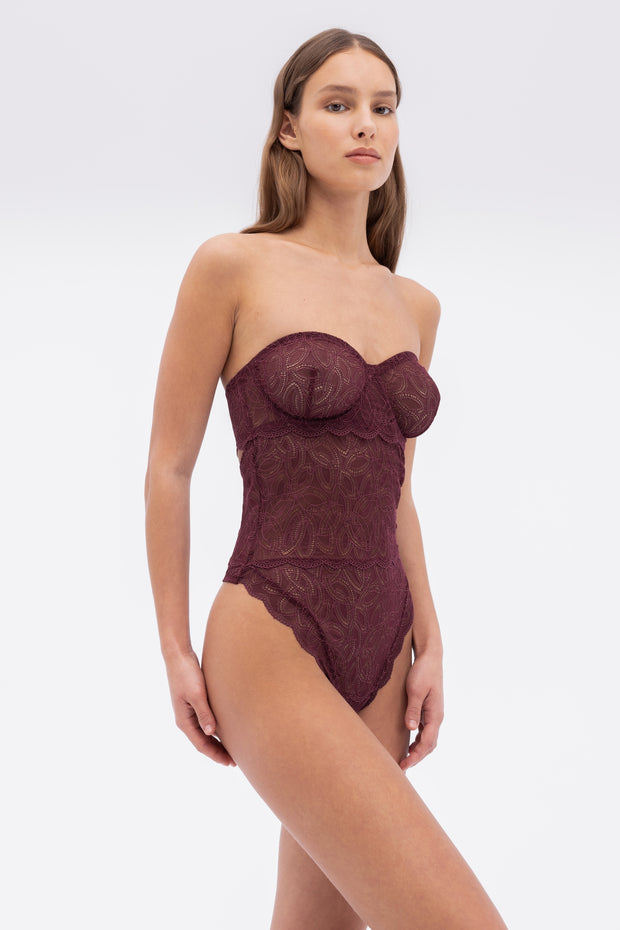 Dahlia Underwired Strapless Bodysuit | Cherry Lacquer