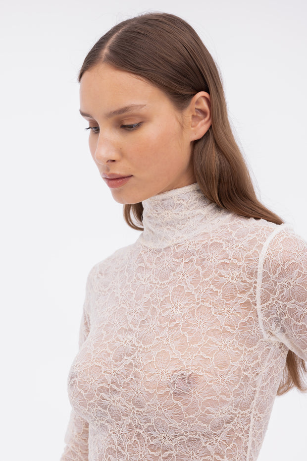 Marie Mock Neck Long Sleeve Top | Ecru