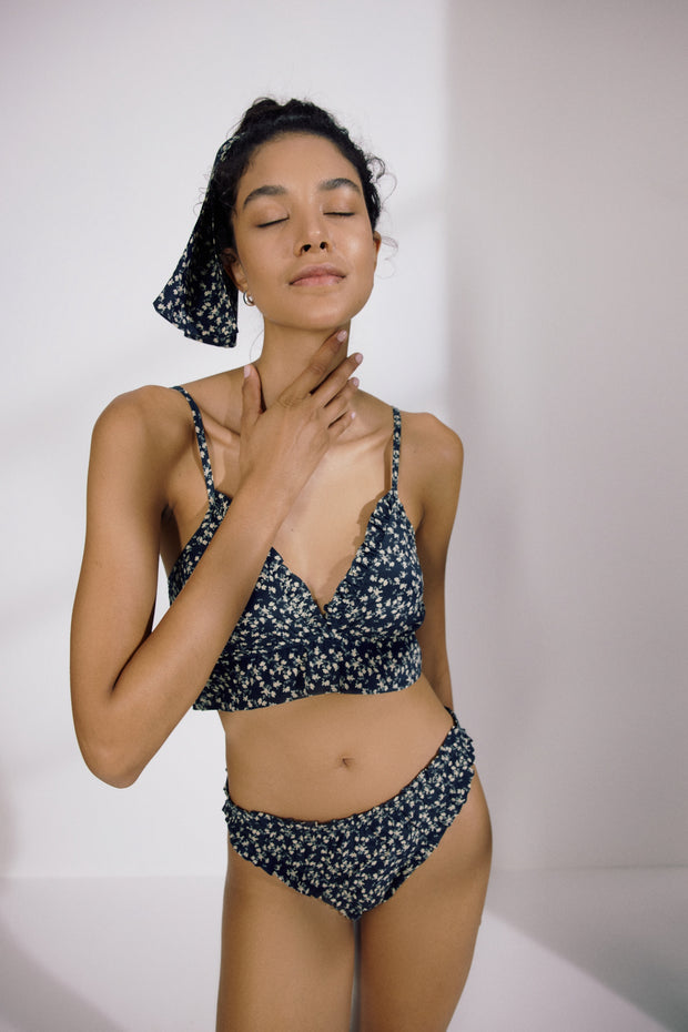 Moonflower Silk Bralette | Navy/ Ivory
