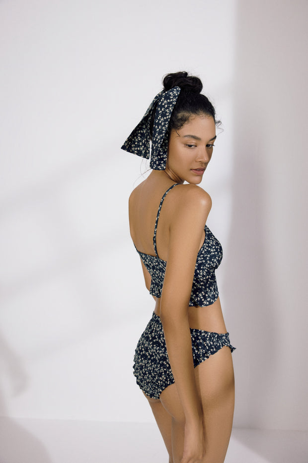 Moonflower Silk Bralette | Navy/ Ivory