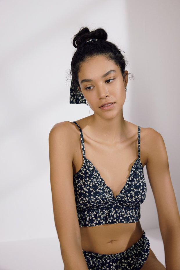 Moonflower Silk Bralette | Navy/ Ivory