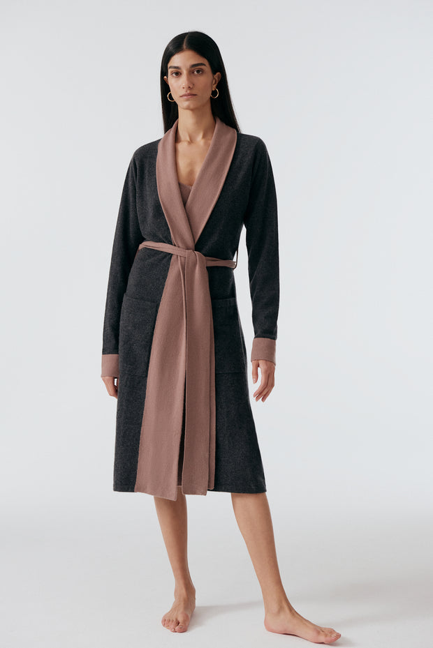 Cashmere Robe | Charcoal/ Mauve