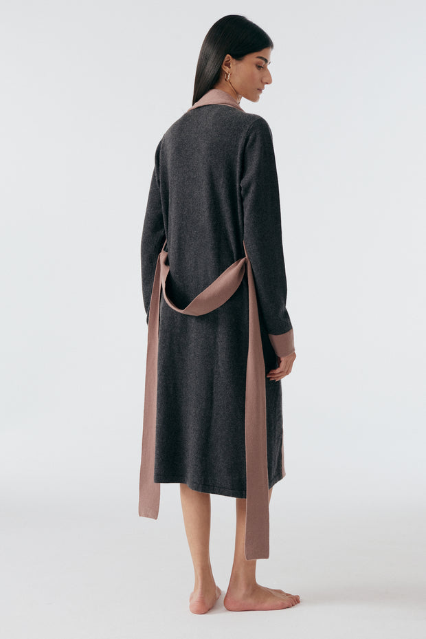 Cashmere Robe | Charcoal/ Mauve